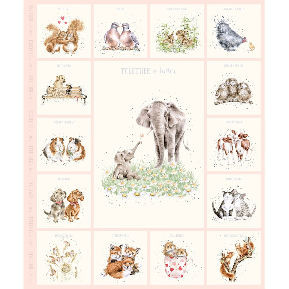 Maywood Studios - Together Is Better - Elephant and Animals 36" Pale Pink Panel - MAS11125-P