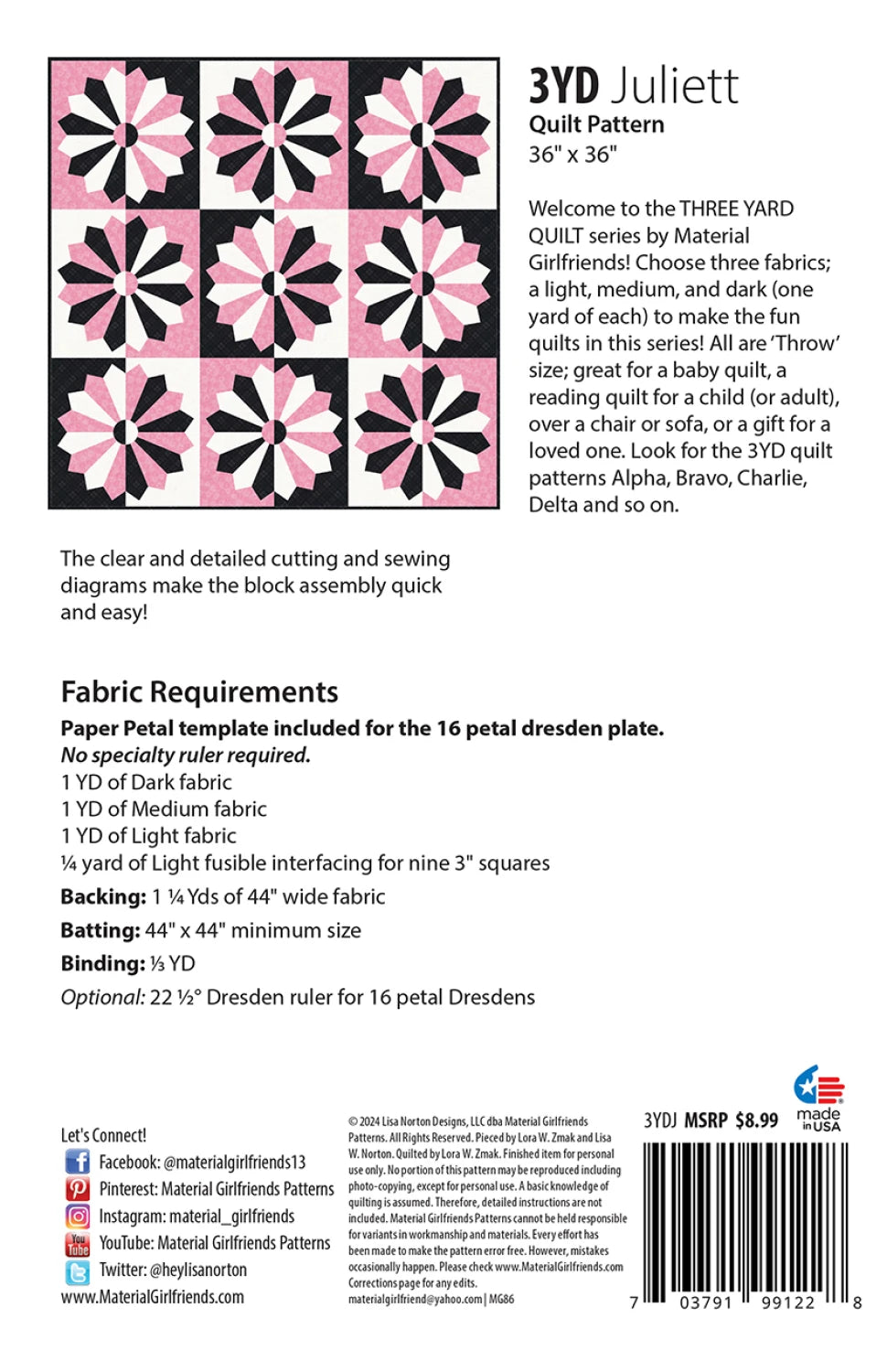 3 Yard Juliett Quilt Pattern By Material Girlfriends