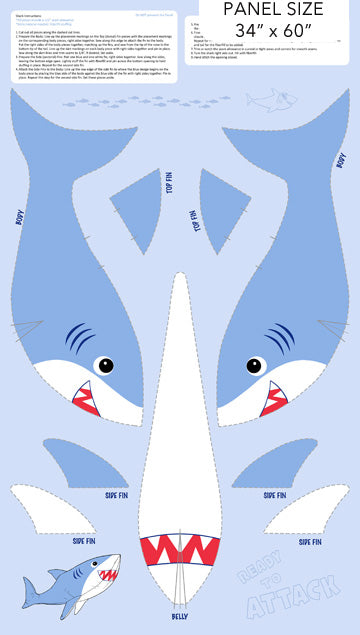 Northcott - Shark Attack - Minky Shark Panel - MK28862-44
