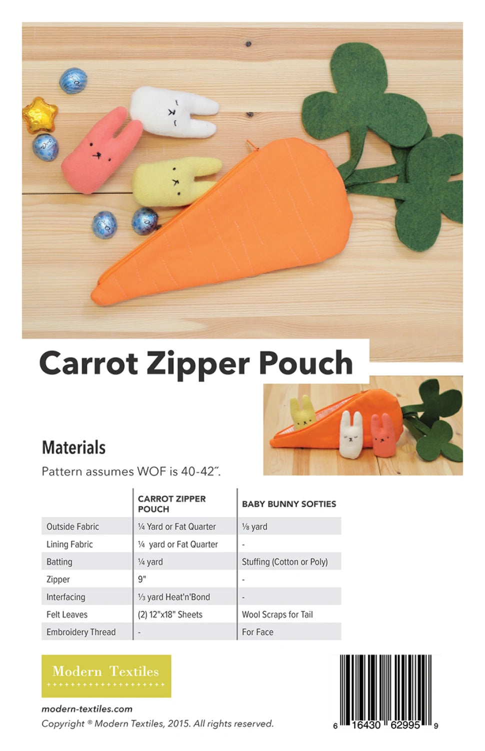 Carrot Zipper Pouch Pattern By Modern Textiles