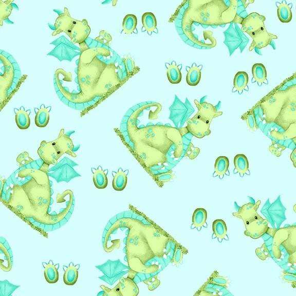 A. E. Nathan - Comfy Prints Flannel - Green Dragons - N-1037-11 LIGHT BLUE
