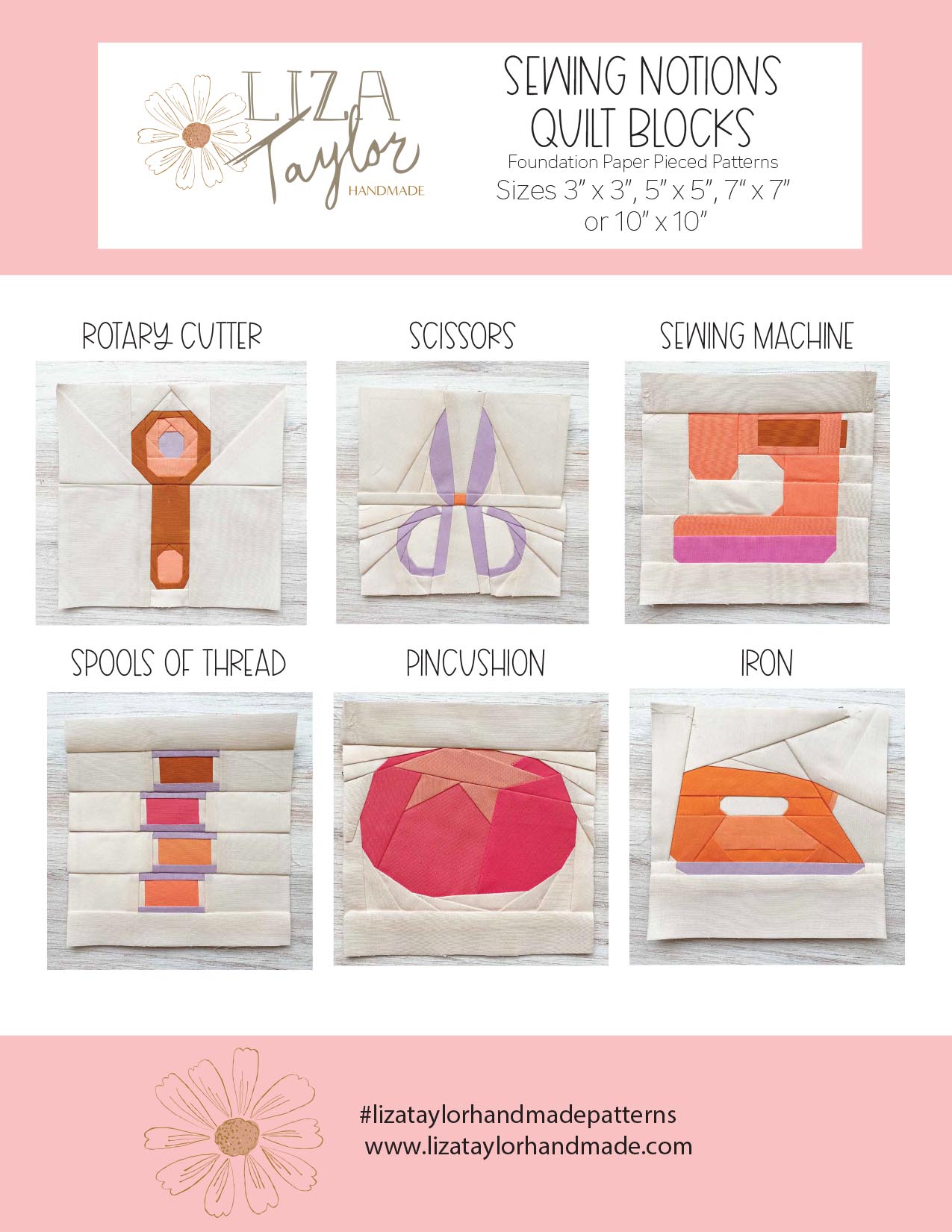 Handmade Sewing Notions Blocks FPP Pattern By Liza Taylor