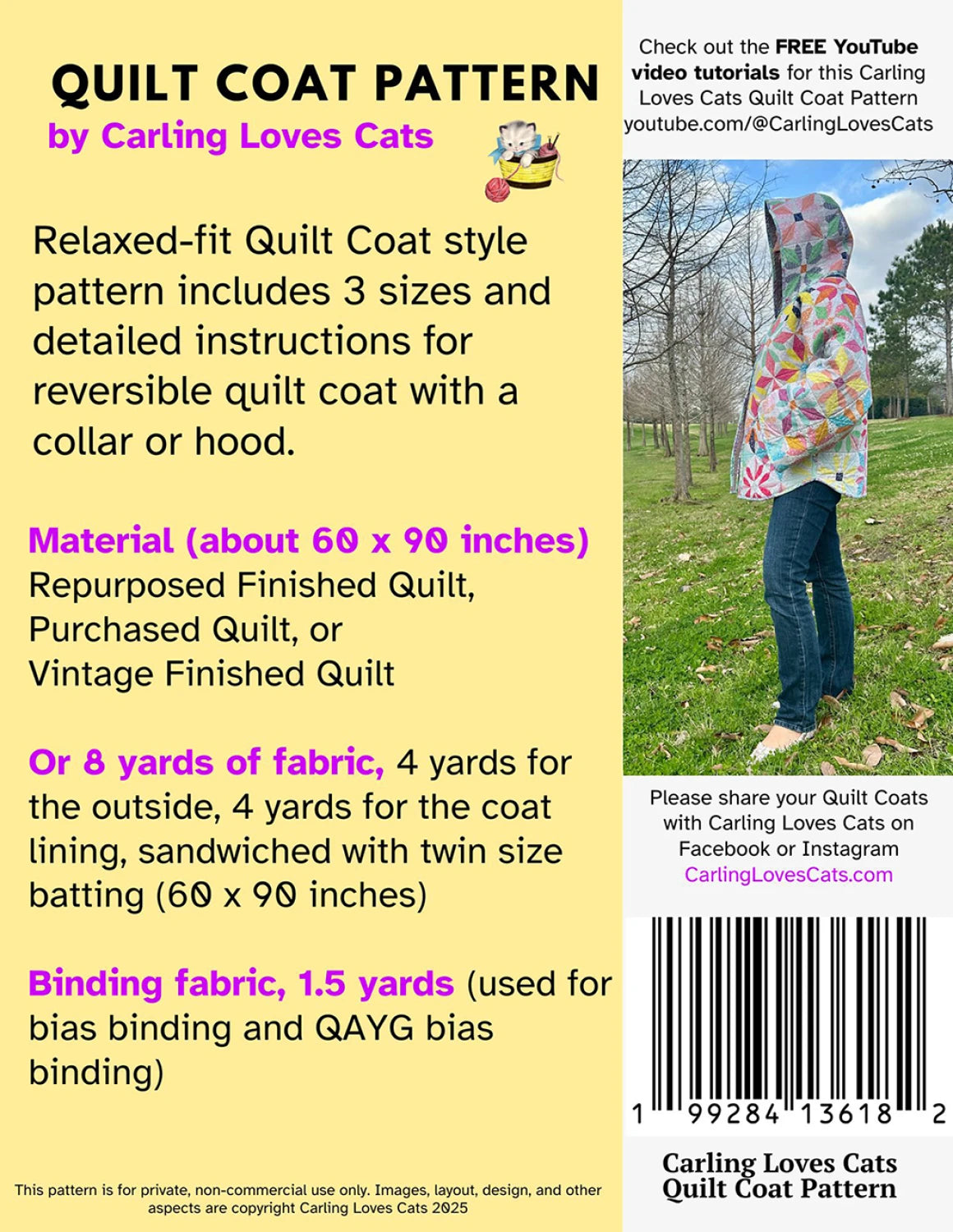 Quilt Coat Pattern By Carling Loves Cats