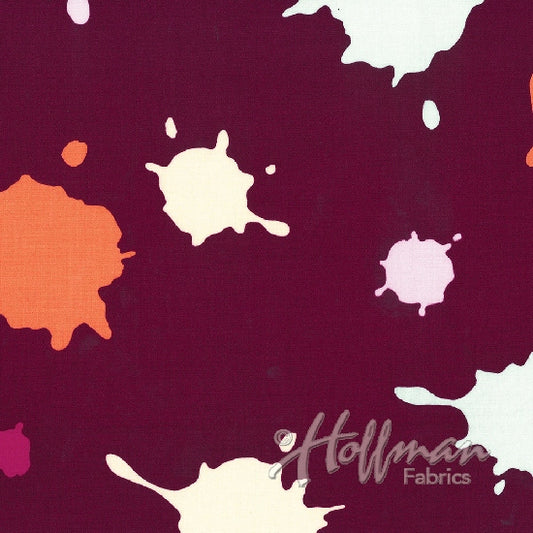 Hoffman California Fabrics - Latifa Saafir - Double Dutch Paint Splatters on Burgundy - P4378-38-Burgundy