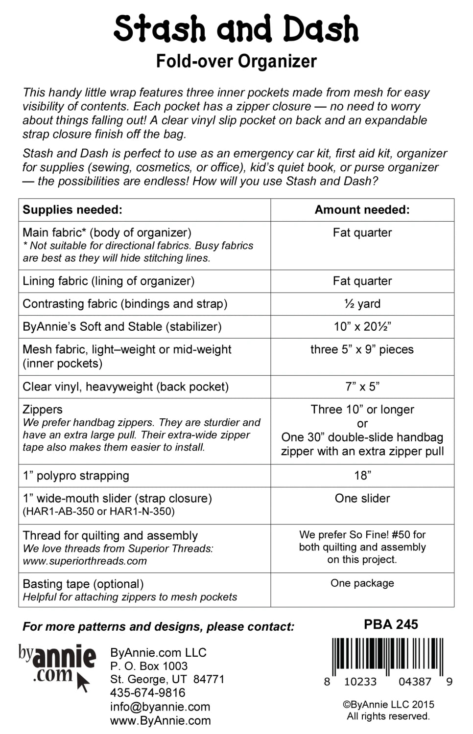 Stash and Dash Pattern From By Annie