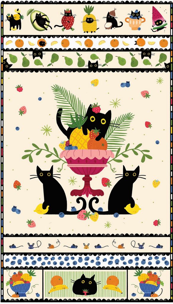 Dear Stella - Furruit Platter - Fruit and Cats 24" Panel - PSTELLA -  DLW3573
