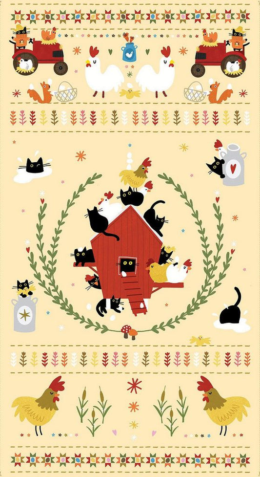 Dear Stella - Leezaworks - Bok Bok Meow - Chicken Farm Black Cats Panel - PSTELLA-DLW3697  LEMON