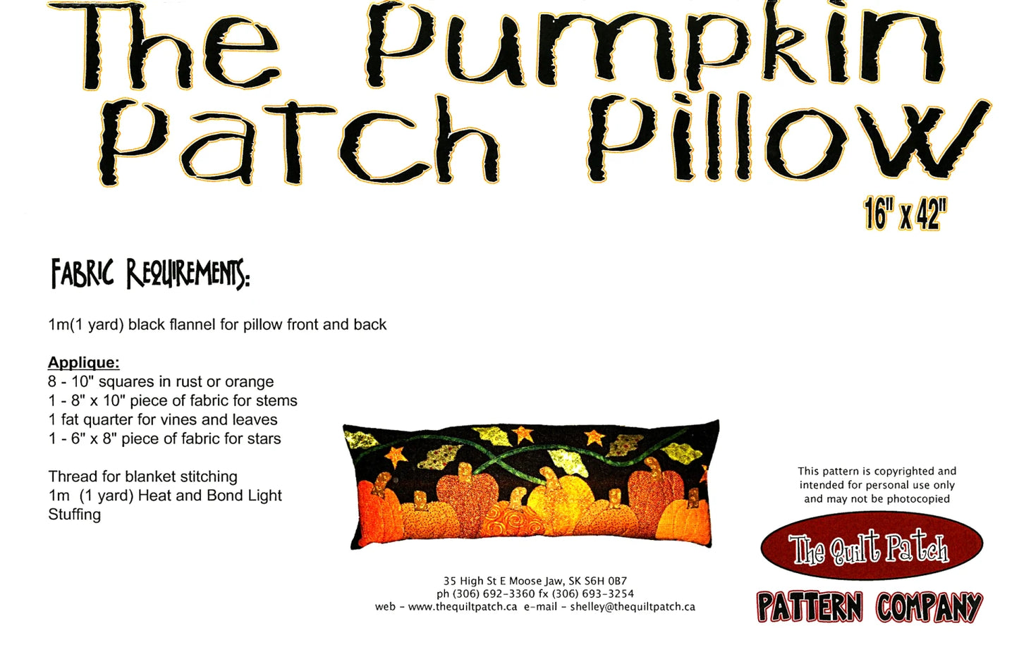 Pumpkin Patch Pillow Pattern By Quilt Patch Pattern Company