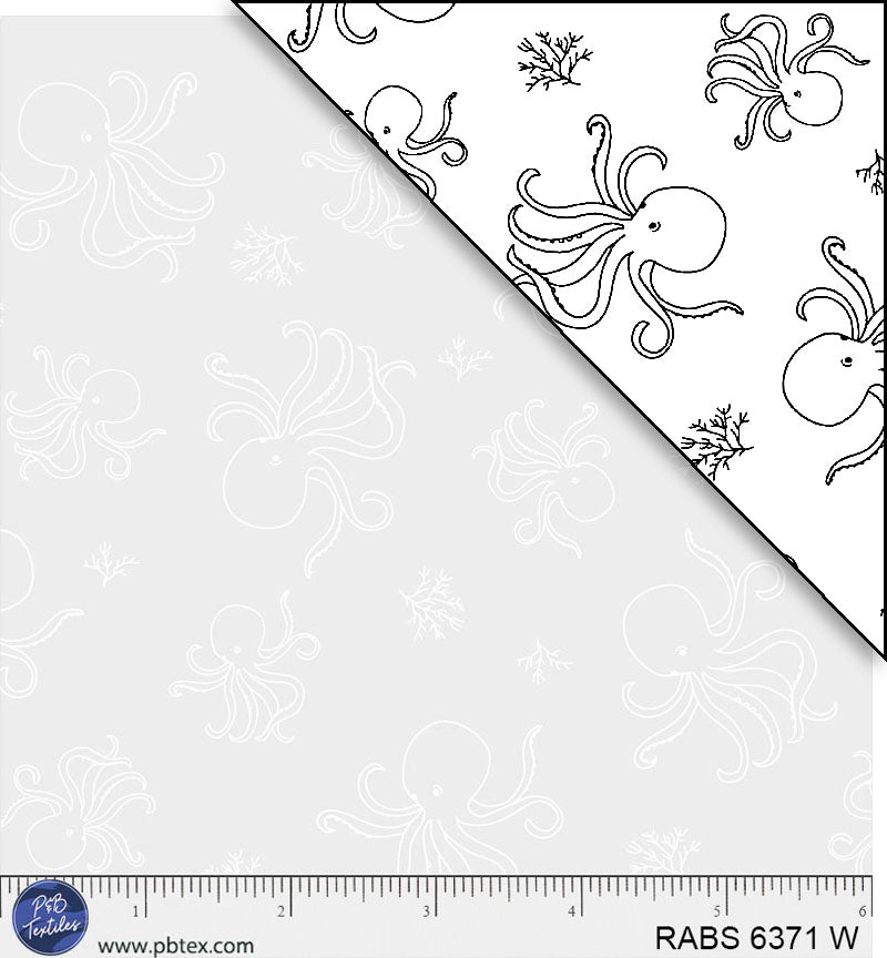 Preorder - P & B Textiles - Ramblings by the Sea - White on White - Octopus - RABS 6371 W - Ships July 2026