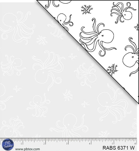 Preorder - P & B Textiles - Ramblings by the Sea - White on White - Octopus - RABS 6371 W - Ships July 2026
