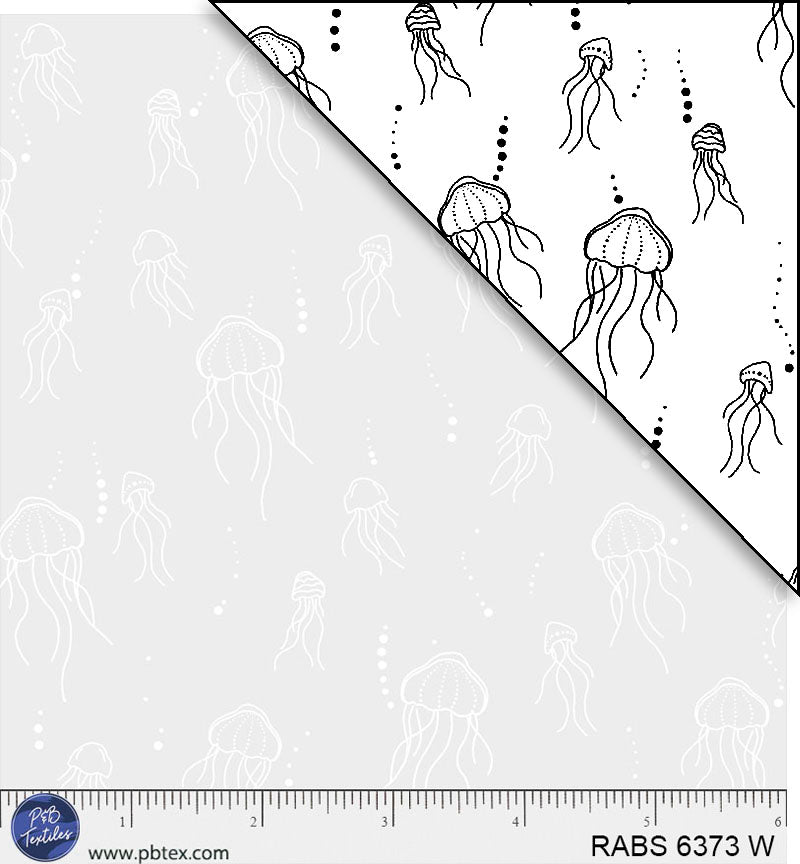 Preorder - P & B Textiles - Ramblings by the Sea - White on White - Jellyfish - RABS 6373 W - Ships July 2026