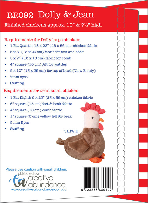 Dolly and Jean Stuffed Chicken Pattern By Ric Rac