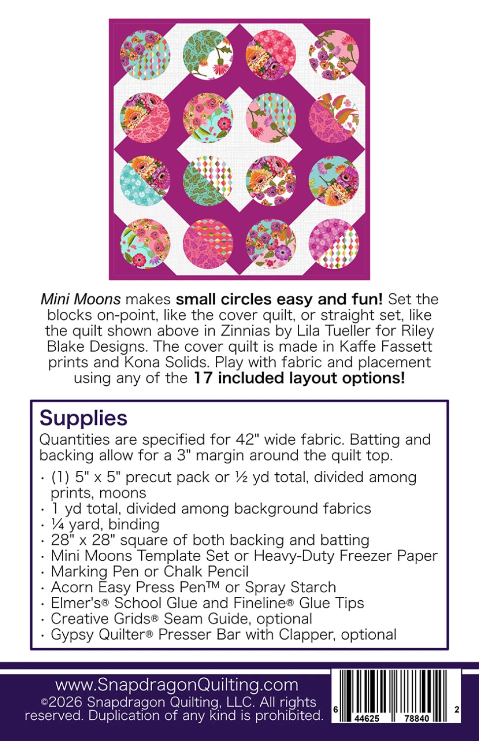 Mini Moons Quilt Pattern By Snapdragon Quilting - Freezer Paper Templates Sold Separately!
