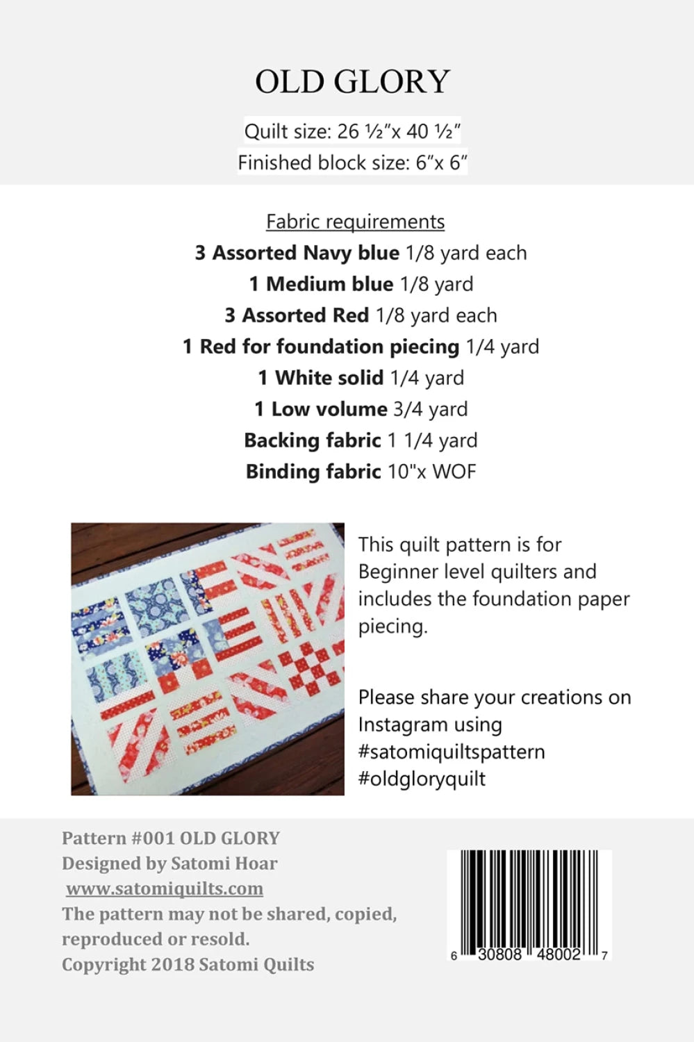 Old Glory Quilt Pattern By Satomi Quilts