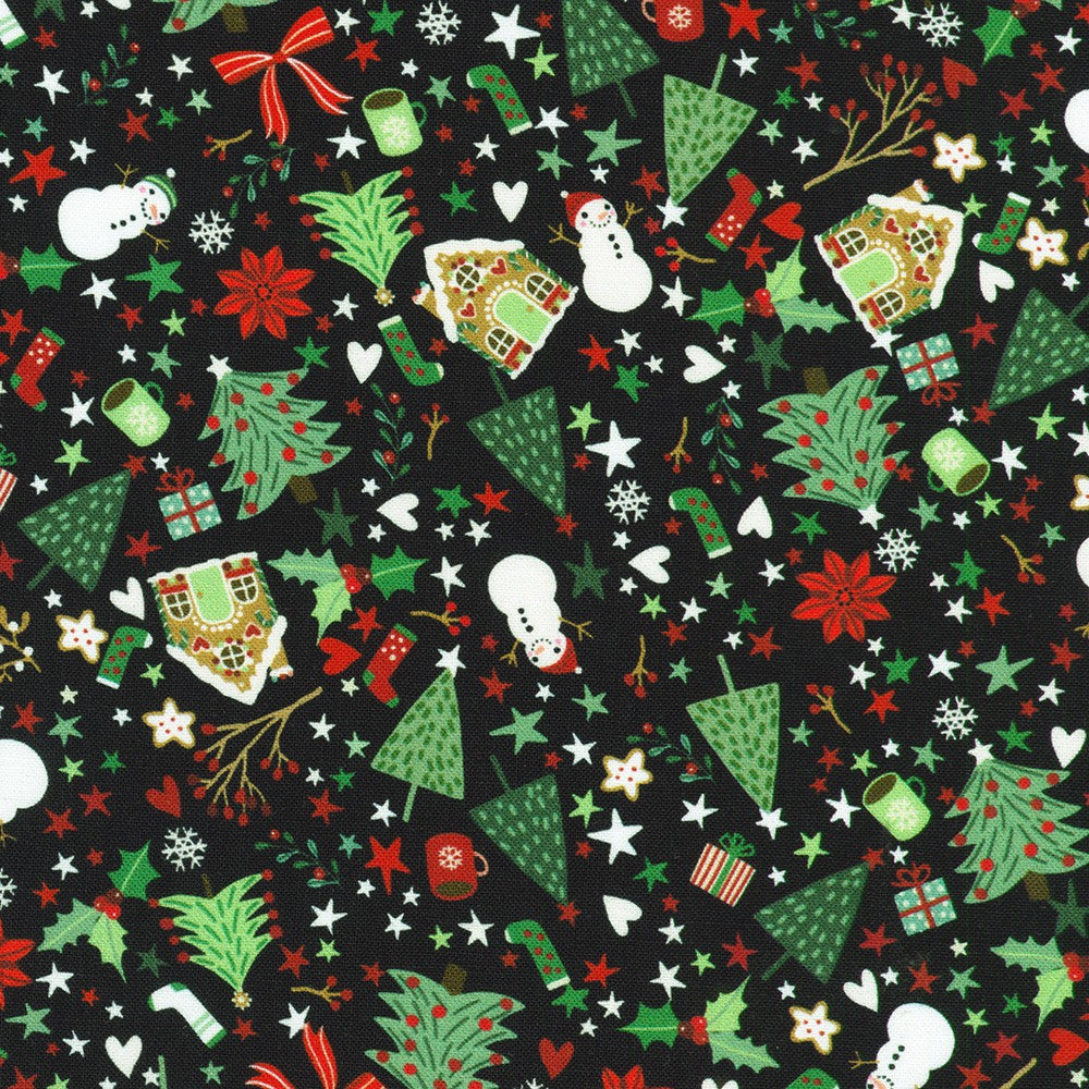 Robert Kaufman - Tiny Tidings - Christmas Tossed Icons - SRKD-23906-2 BLACK