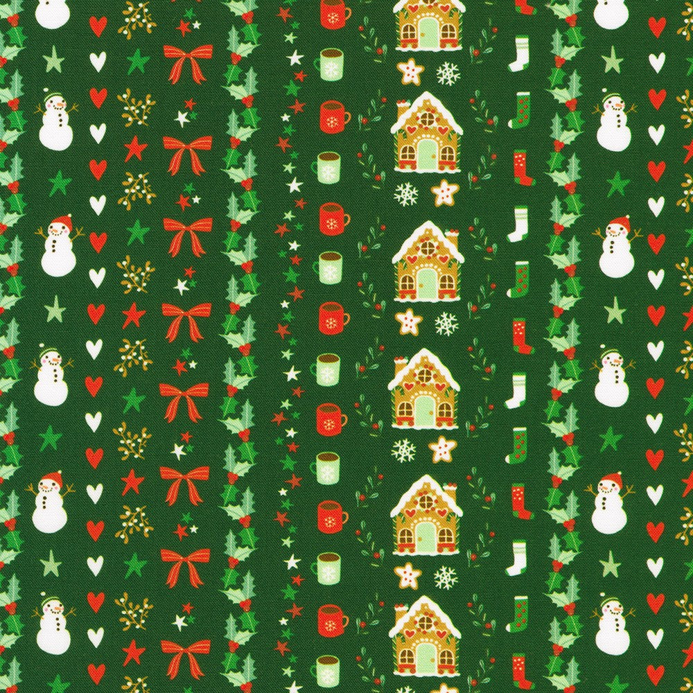 Robert Kaufman - Tiny Tidings - Christmas Icons Stripe - SRKD-23909-224 EVERGREEN