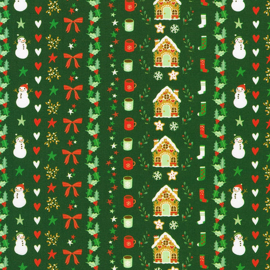 Robert Kaufman - Tiny Tidings - Christmas Icons Stripe - SRKD-23909-224 EVERGREEN