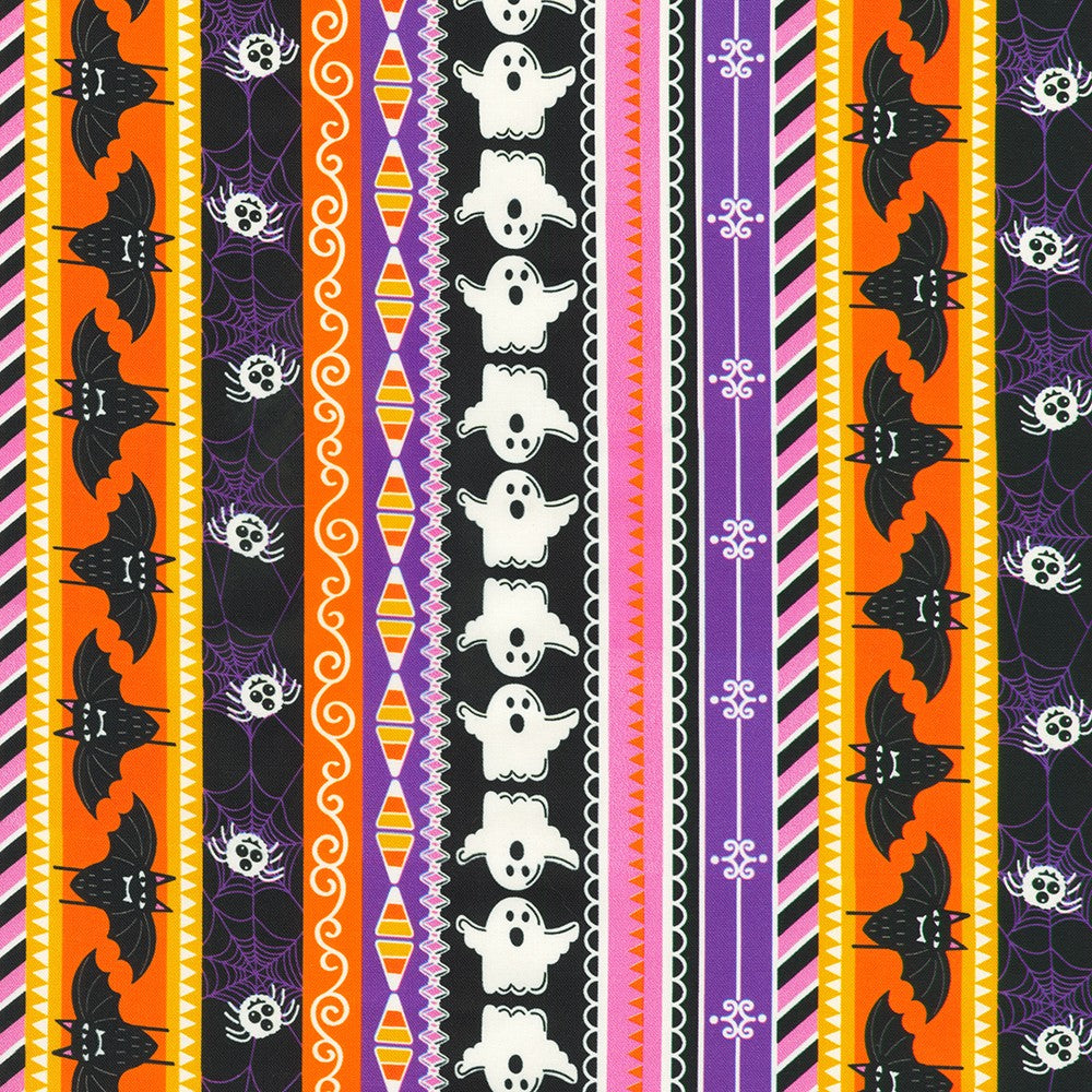 Robert Kaufman - Lights Out - Halloween Icons Stripe Glow in the Dark Fabric - SRKDO-23742-282 SPOOKY