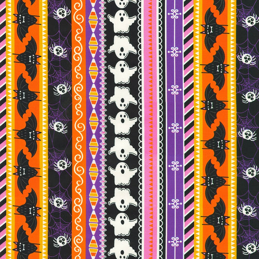 Robert Kaufman - Lights Out - Halloween Icons Stripe Glow in the Dark Fabric - SRKDO-23742-282 SPOOKY