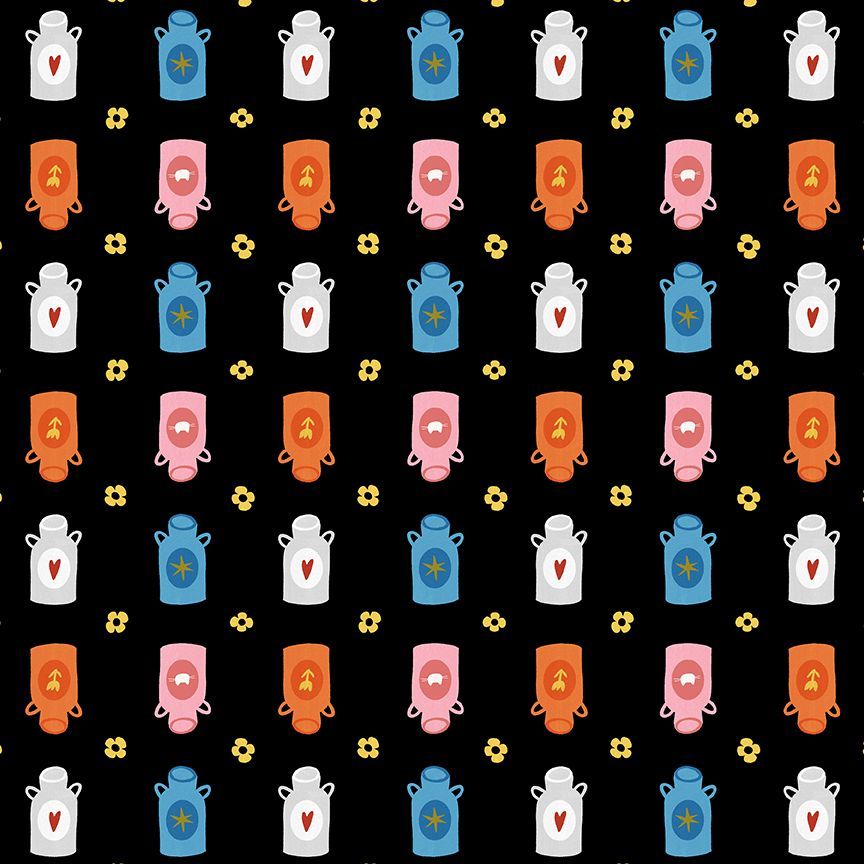 Dear Stella - Leezaworks - Bok Bok Meow - Feel the Churn Milk Jugs on Black - STELLA - DLW3703  JET