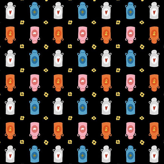 Dear Stella - Leezaworks - Bok Bok Meow - Feel the Churn Milk Jugs on Black - STELLA - DLW3703  JET