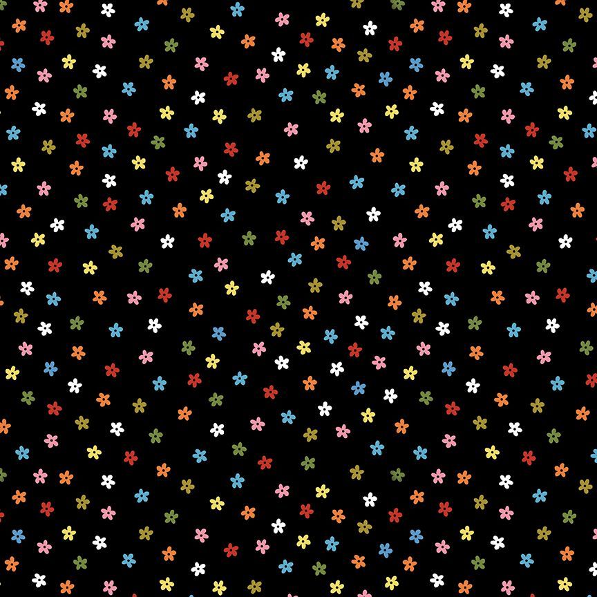 Dear Stella - Leezaworks - Bok Bok Meow - Petal Pawty Rainbow Flowers on Black - STELLA - DLW3704  JET