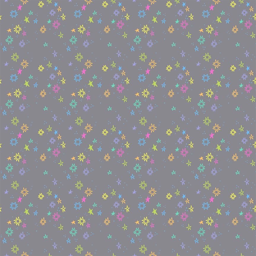 Dear Stella - Pammie Jane - Quiltstellation - Neon Rainbow on Grey Quilt Stars Blender - STELLA - DPJ3675  PLUTO