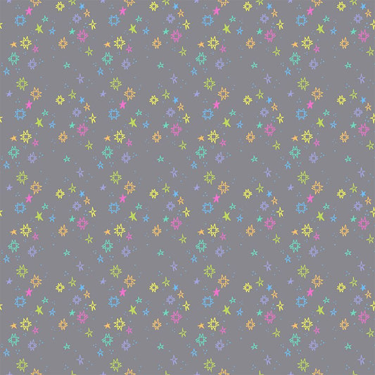 Dear Stella - Pammie Jane - Quiltstellation - Neon Rainbow on Grey Quilt Stars Blender - STELLA - DPJ3675  PLUTO