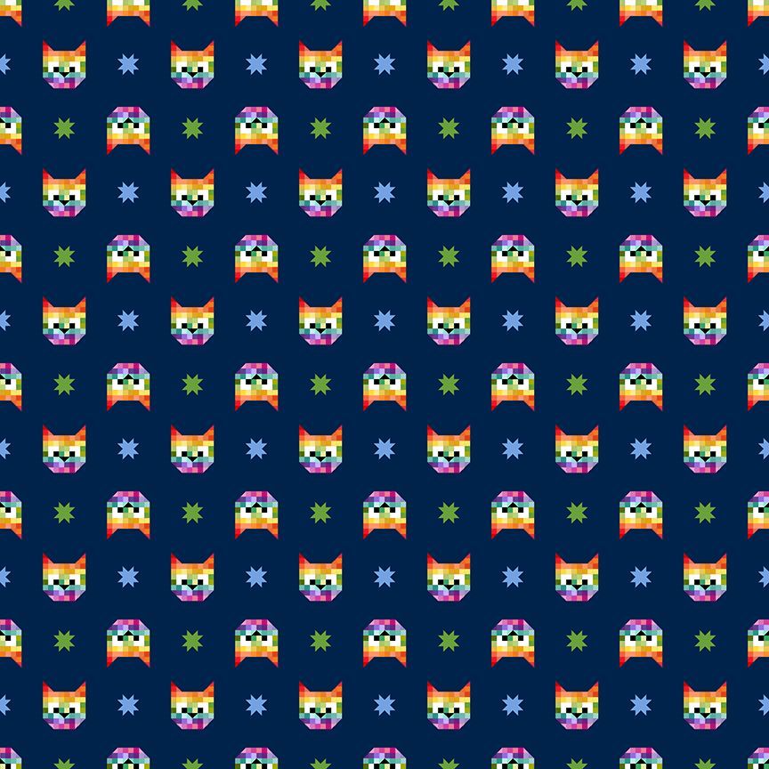 Dear Stella - Pammie Jane - Meowter Space - Rainbow Lazer Pixel Cats - STELLA - DPJ3679  NAVY