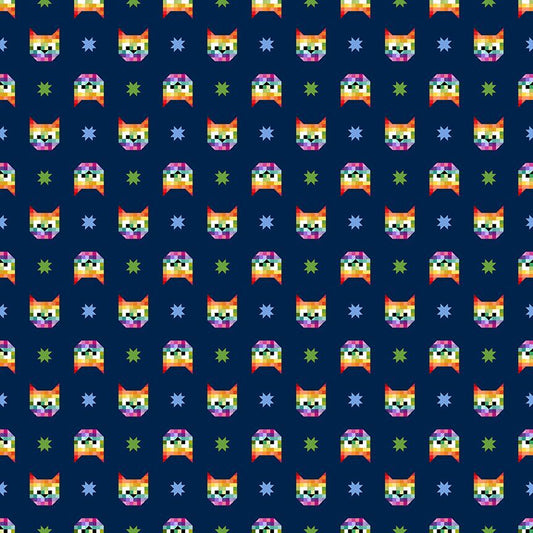 Dear Stella - Pammie Jane - Meowter Space - Rainbow Lazer Pixel Cats - STELLA - DPJ3679  NAVY