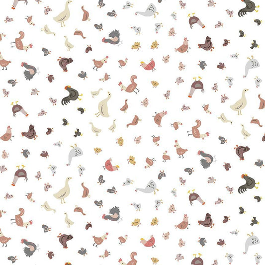 Dear Stella - Hogs and Kisses Flannel - Time to Wing It Chickens Goose Chicks - STELLA - F3609  WHITE