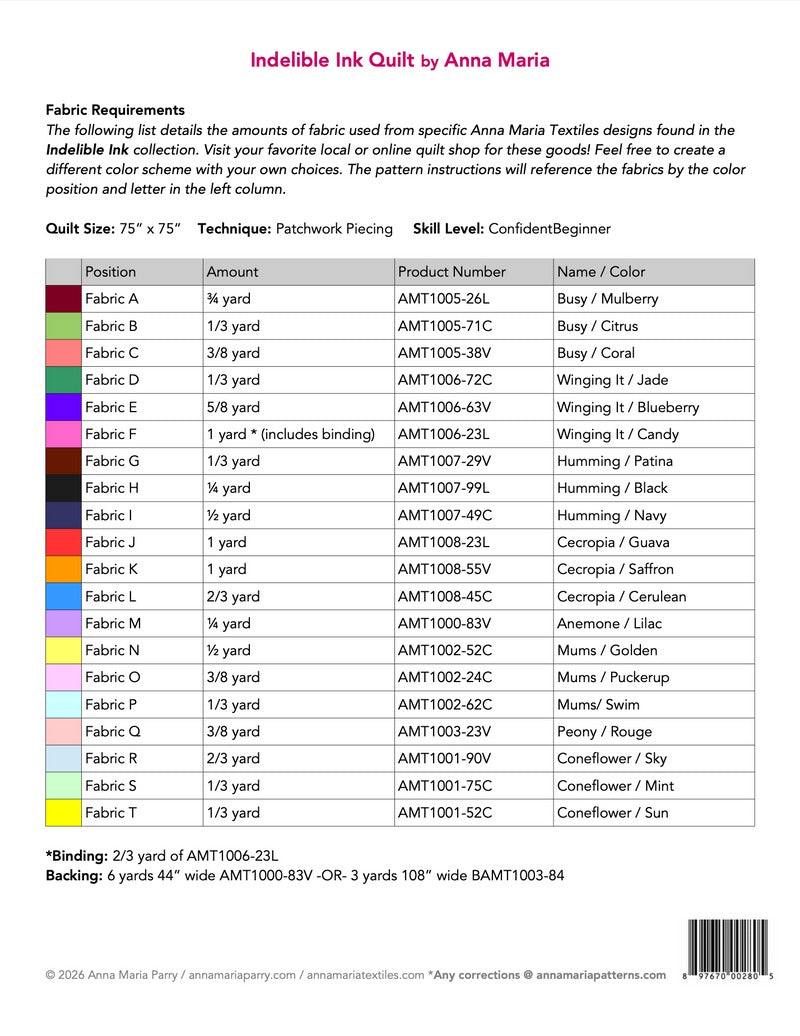 Indelible Ink Quilt Pattern By Anna Maria Patterns