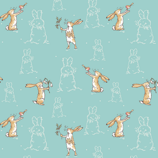 Preorder - Clothworks - Guess How Much I Love You - Winter Bunnies Flannel - Y4823-104 Teal - Ships May 2026