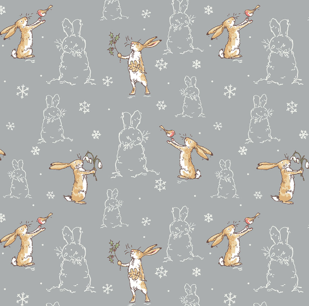 Preorder - Clothworks - Guess How Much I Love You - Winter Bunnies Flannel - Y4823-5 Light Gray - Ships May 2026