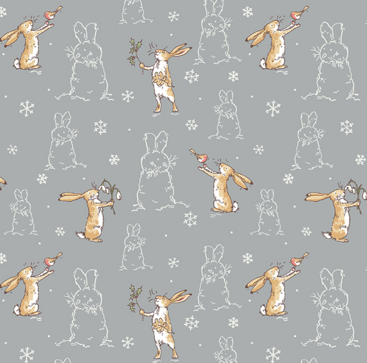 Preorder - Clothworks - Guess How Much I Love You - Winter Bunnies Flannel - Y4823-5 Light Gray - Ships May 2026