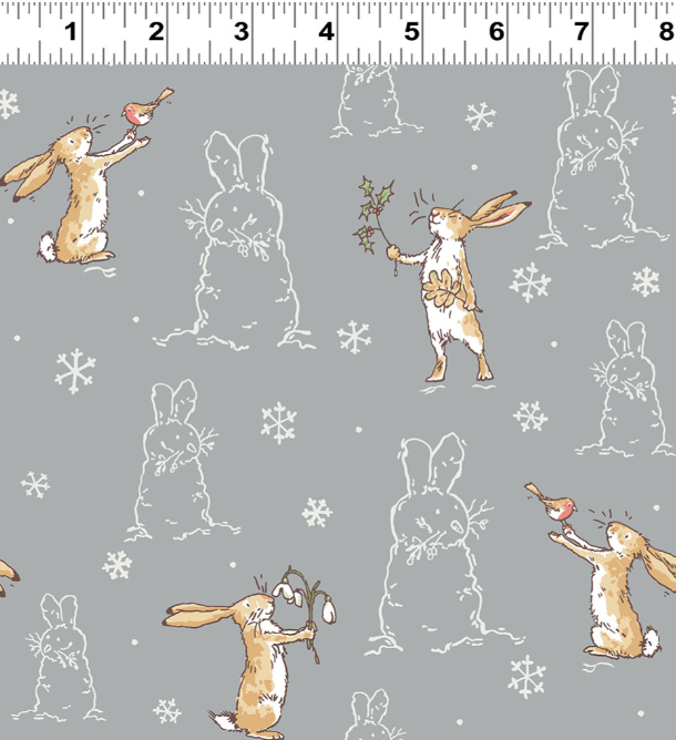 Preorder - Clothworks - Guess How Much I Love You - Winter Bunnies Flannel - Y4823-5 Light Gray - Ships May 2026