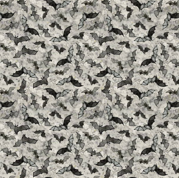 Preorder - Clothworks - Emerald Hollow - Halloween Bats - Y4835-116 Mist Gray - Ships May 2026