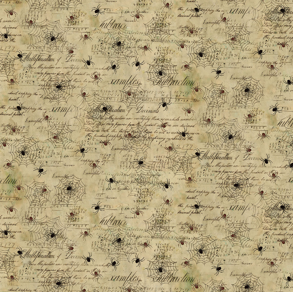 Preorder - Clothworks - Emerald Hollow - Halloween Vintage Spider Webs and Text - Y4833-58 Light Butter - Ships May 2026