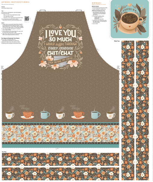 Clothworks - Perfect Blend - Gia Graham - Coffee Chit Chat Apron Panel - Y4716-15 Brown