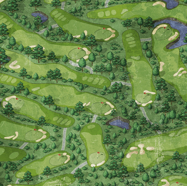 Clothworks - Tee Time - Digital Golf Course Golfing - Y4779-55 Multi Color