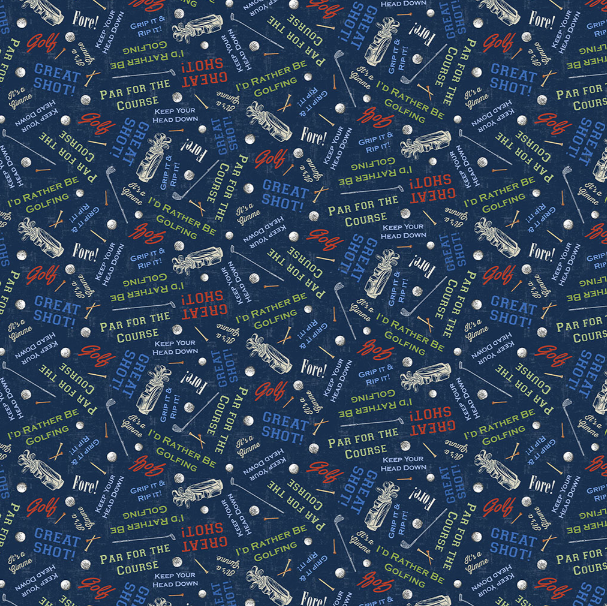 Clothworks - Tee Time - Digital Golf Words Golfing - Y4783-53 Navy Blue