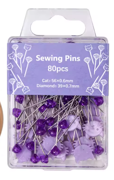 Purple Cat and Diamond Sewing Pins 80pcs