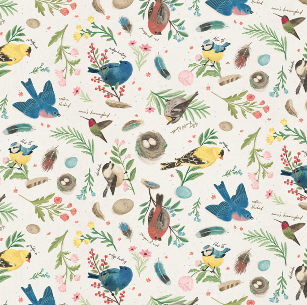 Preorder - Clothworks - Janelle Penner - Bird Study - Birds and Flora - Y5008-2 Light Cream - Ships October 2026