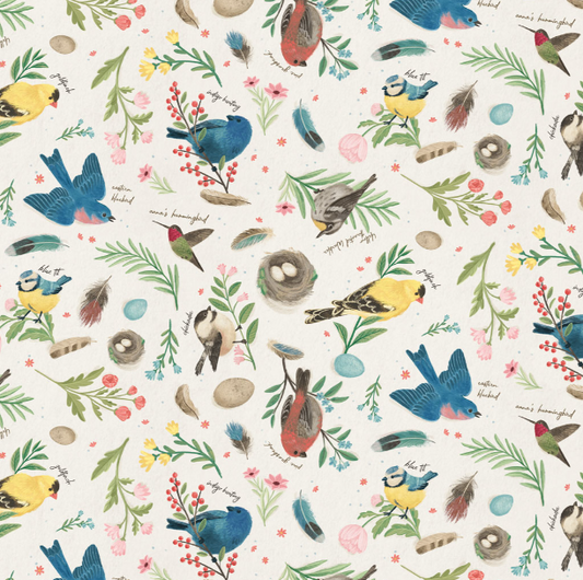 Preorder - Clothworks - Janelle Penner - Bird Study - Birds and Flora - Y5008-2 Light Cream - Ships October 2026