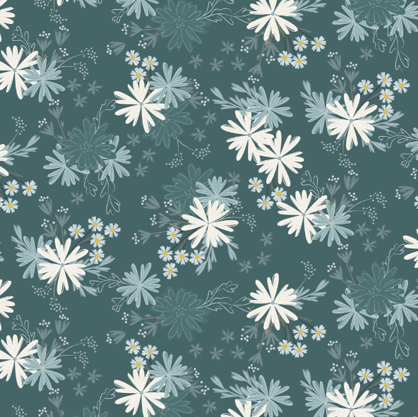 Preorder - Clothworks - Meags and Me - Rainy Day - Flowers Florals - Y5002-105 Dark Teal - Ships October 2026