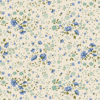 Tilda - Ellie Wide Back Quilt Backing Fabric - Blue / Teal  Flowers - TIL150012