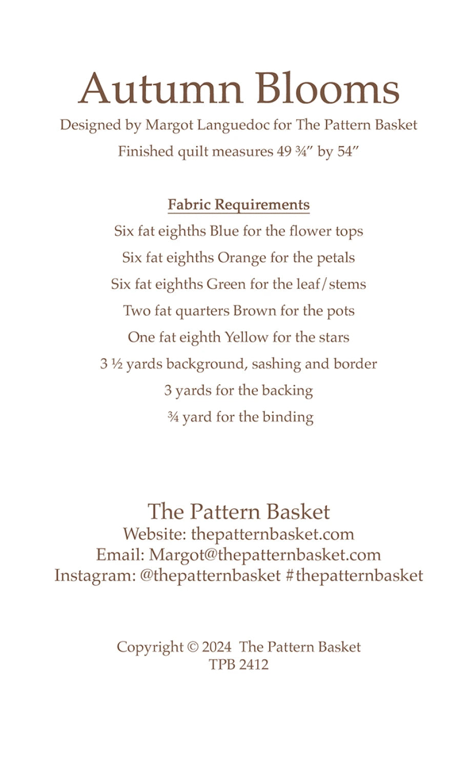 Autumn Blooms Quilt Pattern By The Pattern Basket