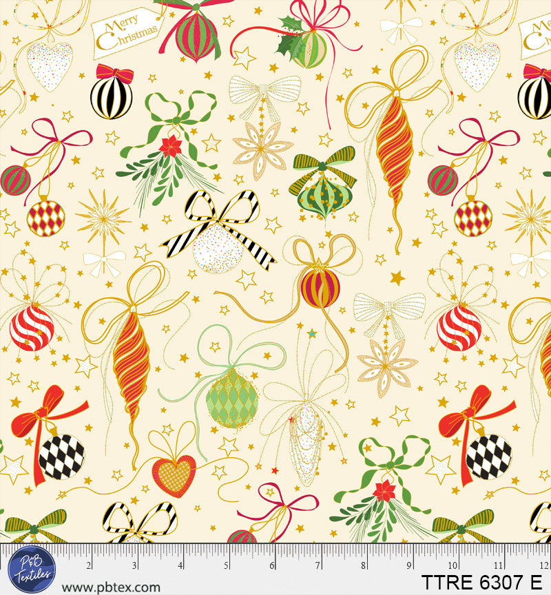 P and B Textiles - Turnowsky Treasures - Cream Antique Christmas Ornaments - TTRE 6307 E