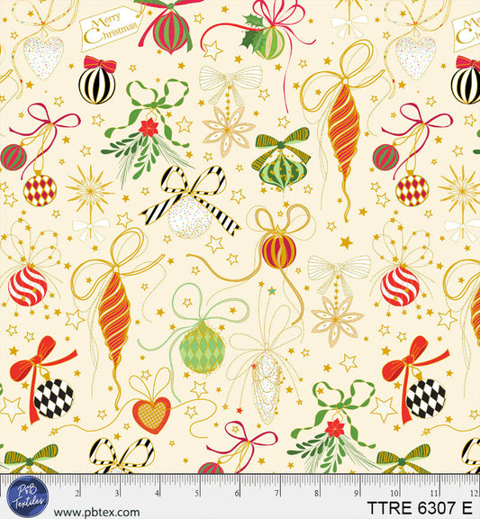 P and B Textiles - Turnowsky Treasures - Cream Antique Christmas Ornaments - TTRE 6307 E