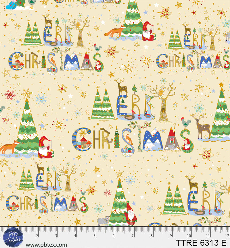 P and B Textiles - Turnowsky Treasures - Antique Merry Christmas All Over Lettering - TTRE 6313 E